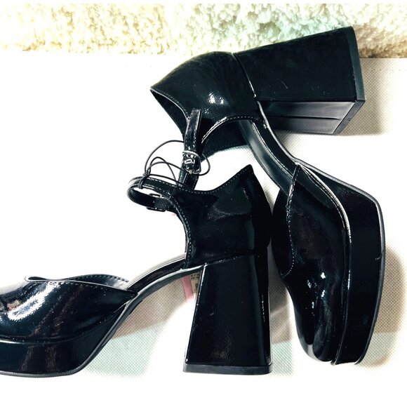 Wild Fable Black Faux Leather Block Heel  Adjustable Strap 3.5in Heel Size 6 - Picture 3 of 4